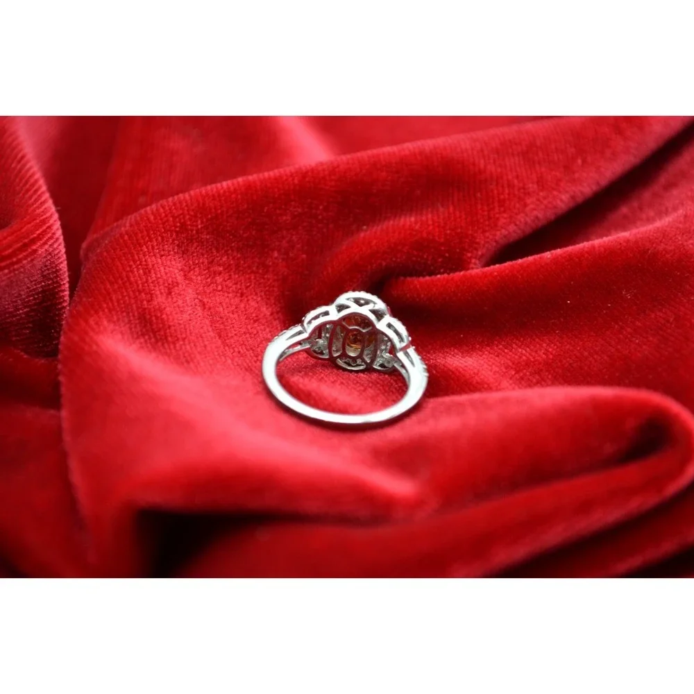 Vintage RSI Sterling Silver 925 Amber CZ Halo Ring Size 7.25 Thailand Jewelry
